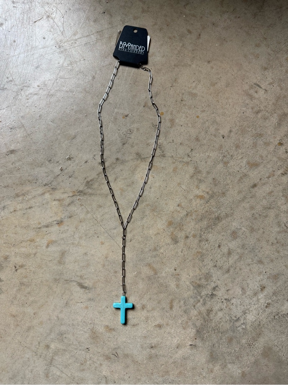 Turquoise Cross Pendant Necklace - Silver Chain